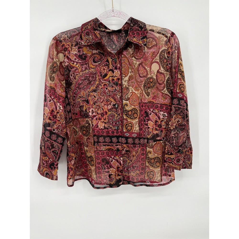 Studio by Liz Claiborne Button Down Shirt Blouse Womens Sz 6 Paisley Red Maroon - Picture 1 of 11